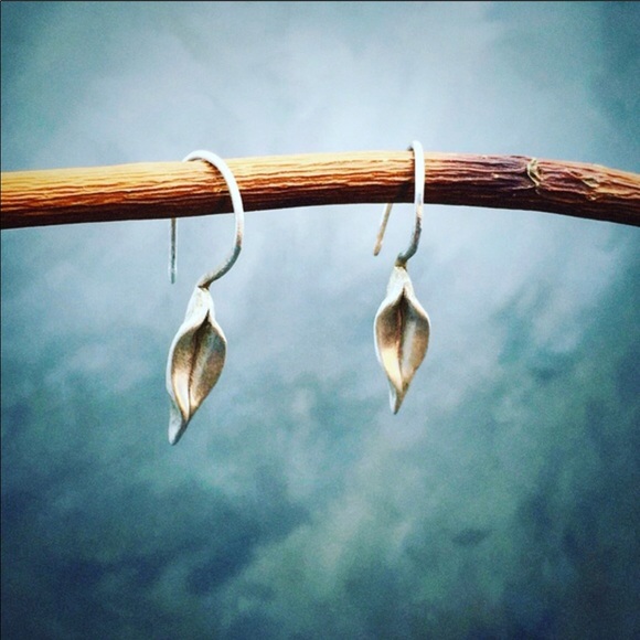 Sterling silver leaf organic shaped leaves - Picture 3 of 6